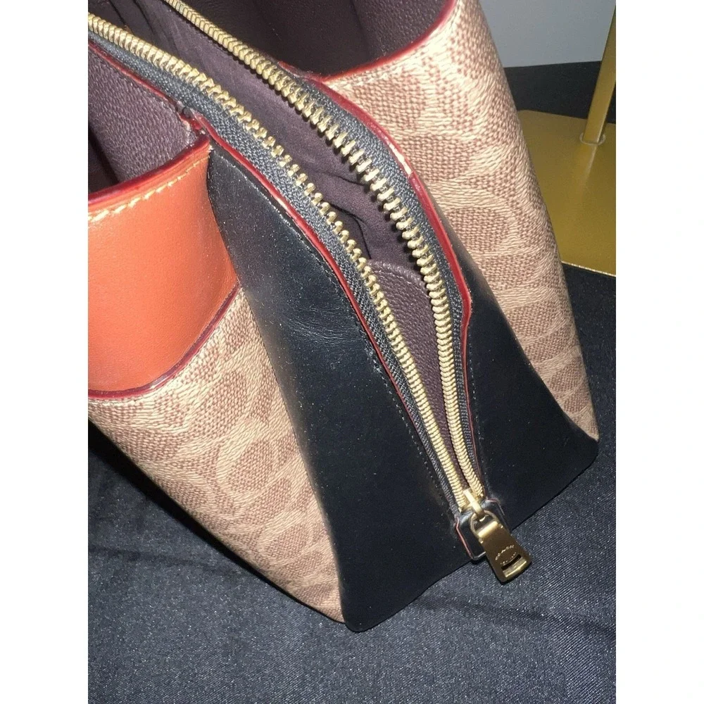 Coach Lora Colorblock Carryall Tote Tan Rust Gold Brass 89087 Bag Purse